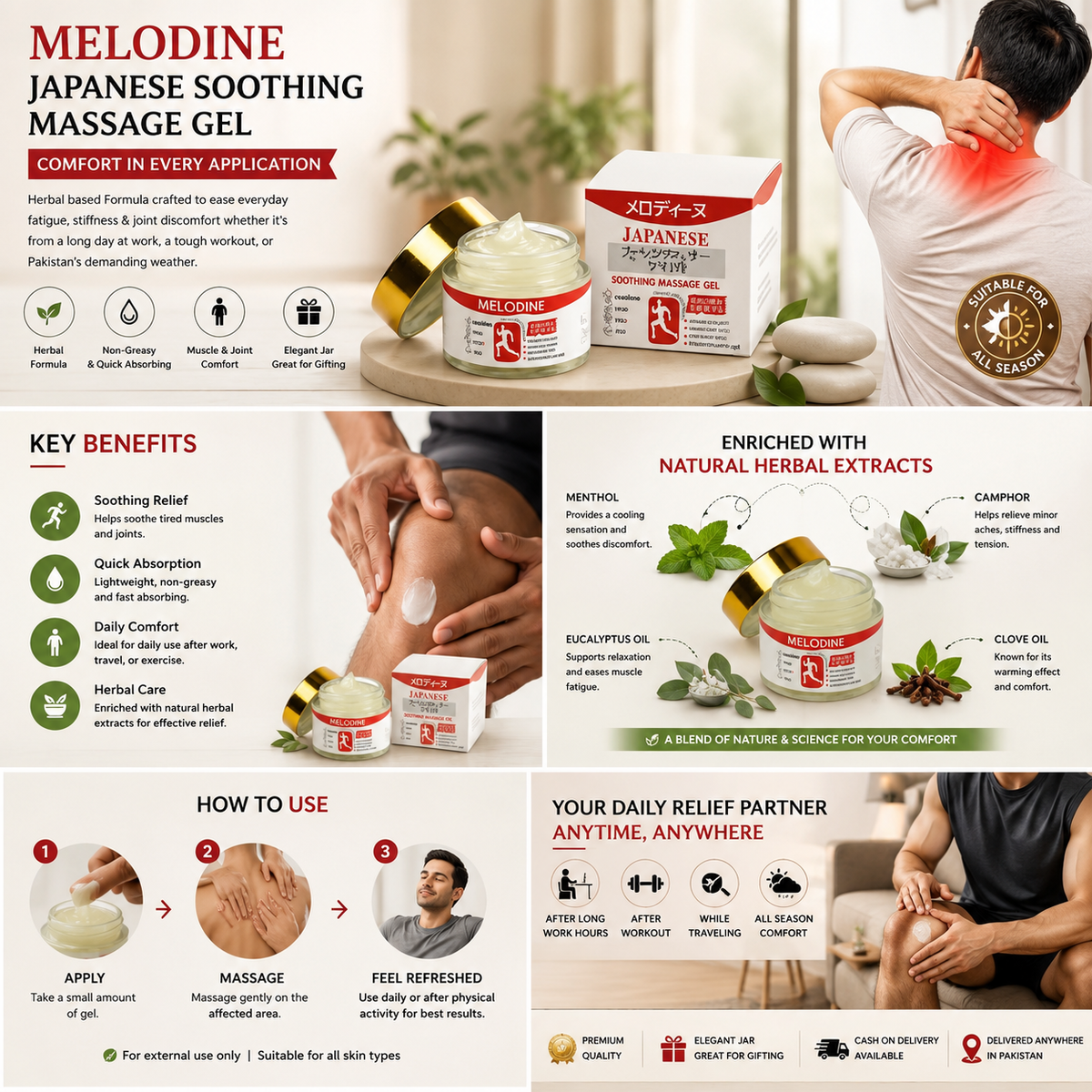 Melodine Japanese Soothing Massage Gel | Deep Muscle & Joint Relief | 100gm