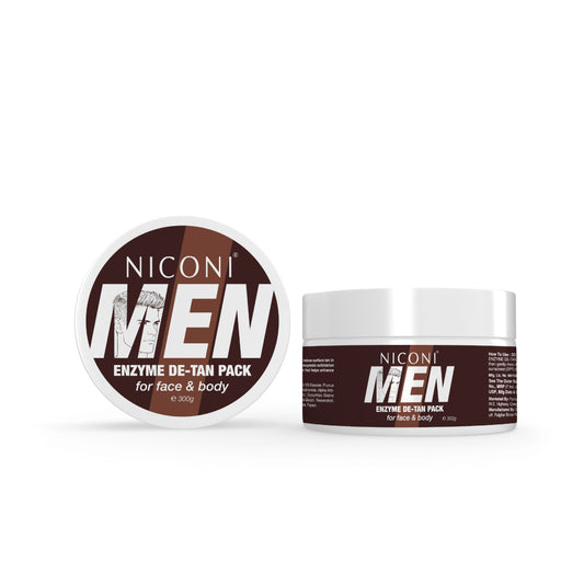 NICONI Men Enzyme De-Tan Pack for Face & Body | Deep Cleansing & Tan Removal Cream | Brightening & Hydrating Formula | For All Skin Types | 300g