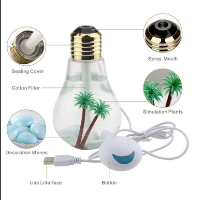 400ML Bulb Essential Oil Humidifier Ultrasonic Diffuser LED Night Light Air Freshener